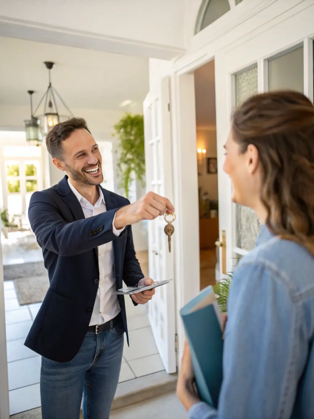 A photo of a closing ceremony, with keys being handed over, symbolizing a successful transaction facilitated by ArichyPrive, emphasizing client satisfaction.