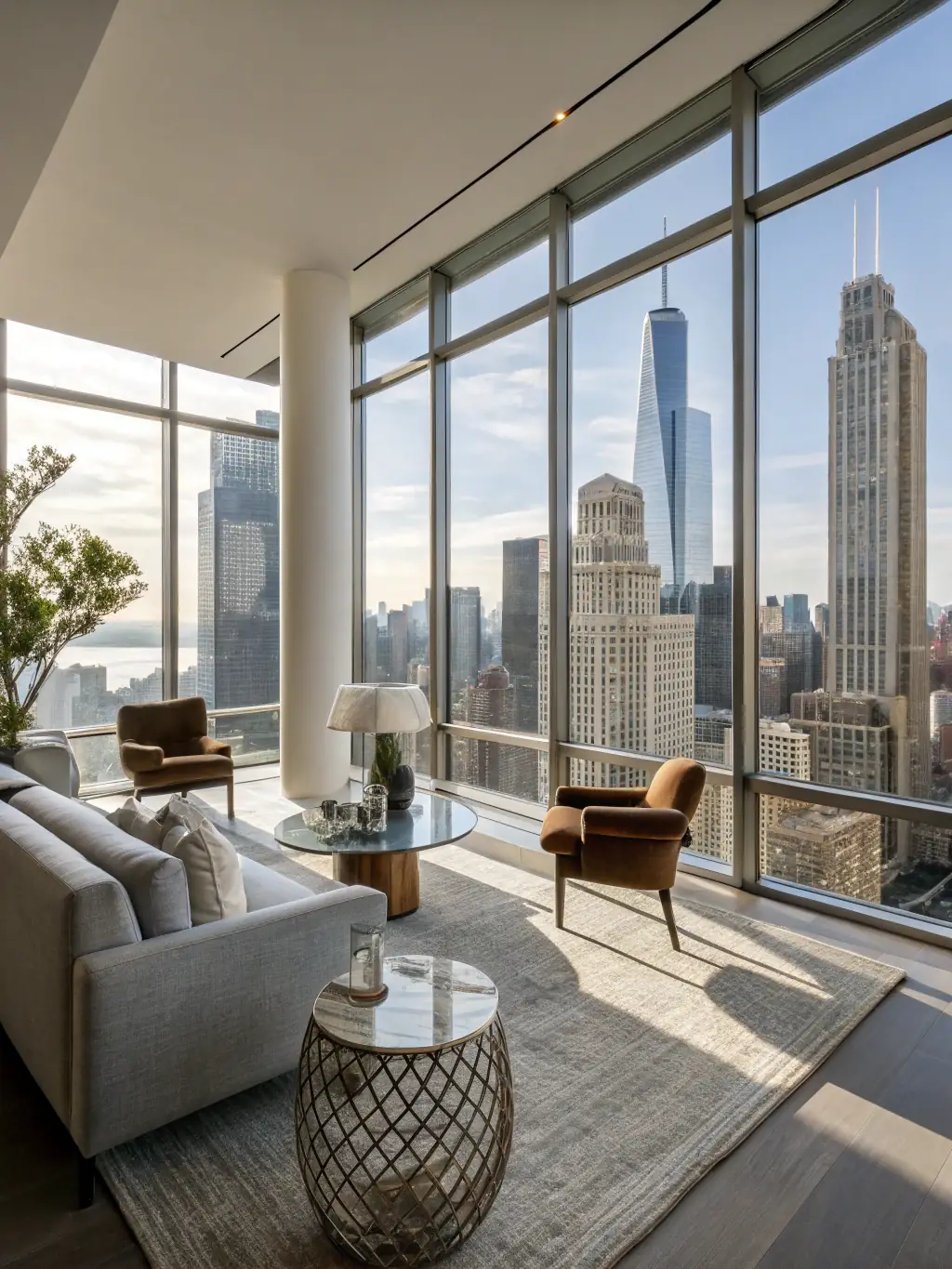 A contemporary penthouse interior featuring high-end finishes, designer furniture, and an open-concept layout, representing the sophisticated rental options offered by ArichyPrive.